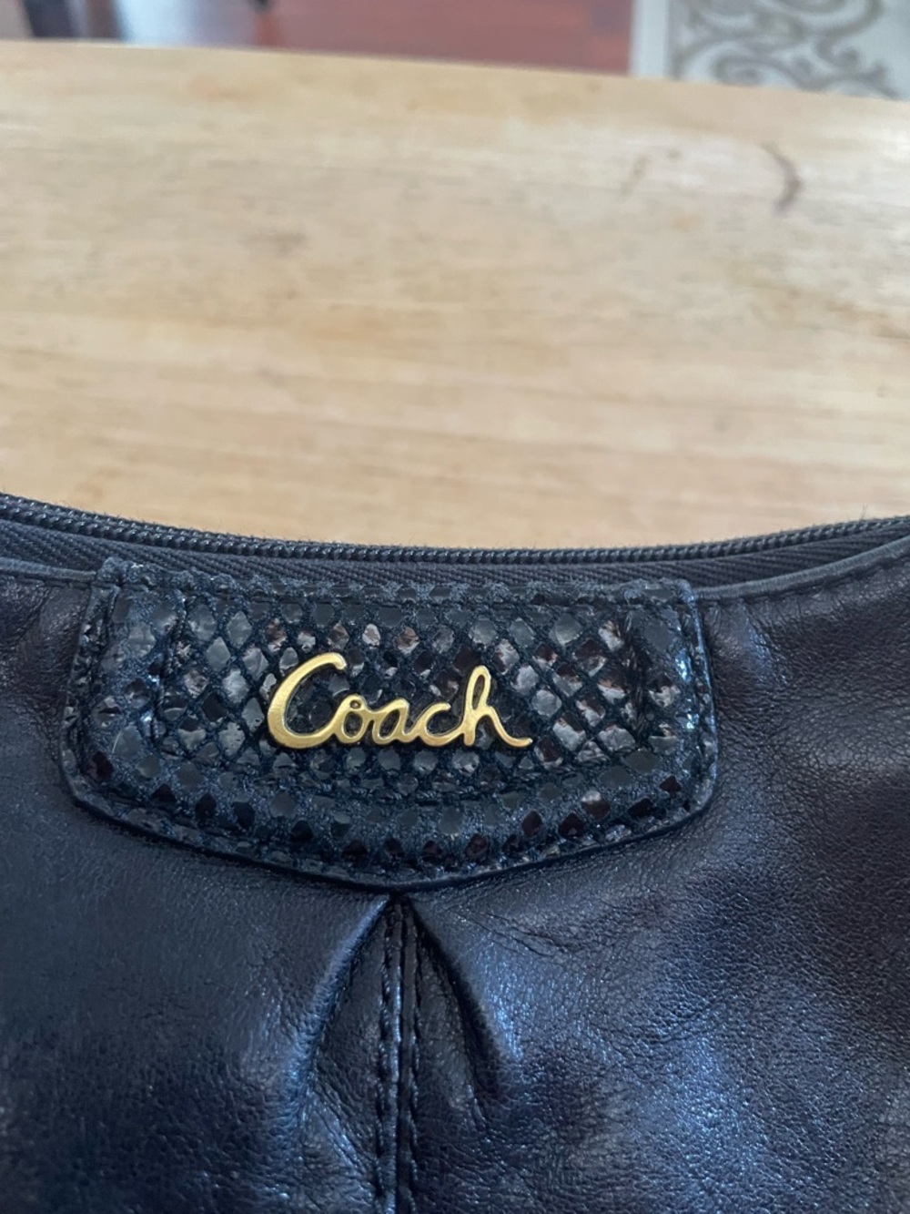 Coach Ashley black leather crossbody bag purse snake embossed adjustable strap - Picture 15 of 16